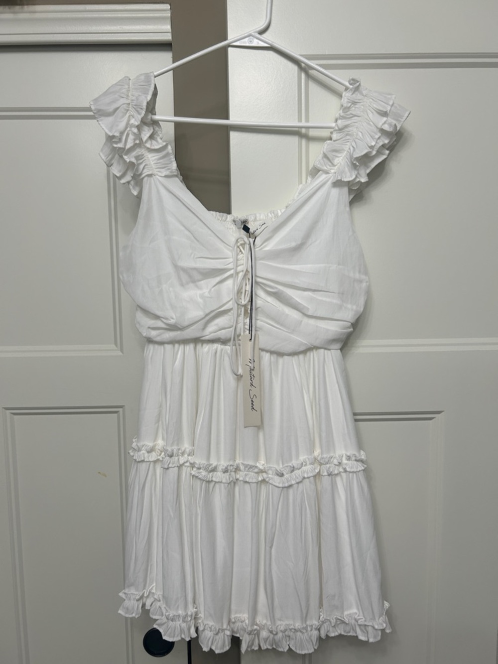 Mustard Seed White Ruffle Tie-Front Dress